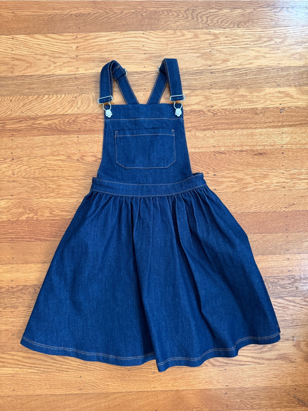 Girls Mango Denim Overall Skirt - Dark Blue